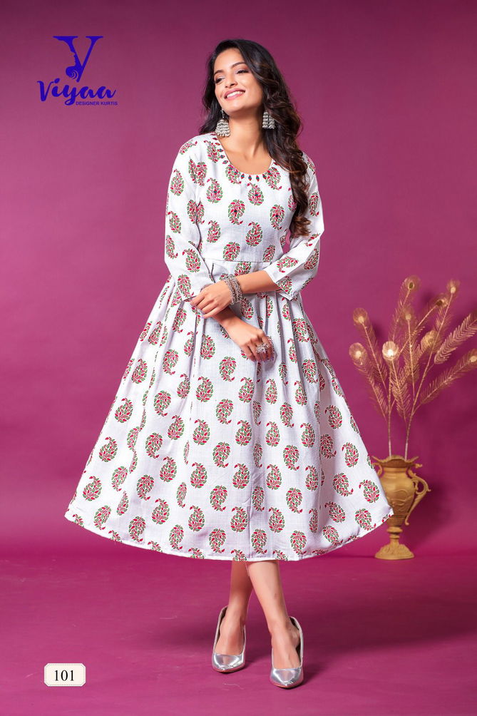 Viyaa Kit Kat Printed Cotton Anarakali Kurti Catalog
